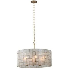 Oxidized Gold Leaf Capiz Shell 27 Inch Pendant Light, Belen Kox