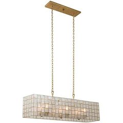 Oxidized Gold Leaf Capiz Shell 42 Inch Island Pendant Light, Belen Kox