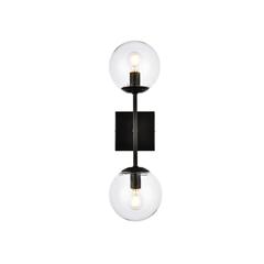 Neri 2 lights black and clear glass wall sconce