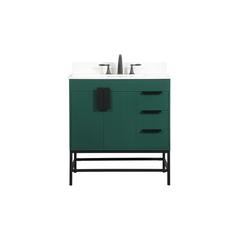 32 inch Single bathroom vanity in green with backsplash