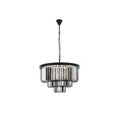 Sydney 9 light Matte Black Chandelier Silver Shade (Grey) Royal Cut Crystal