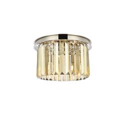 Sydney 3 light polished nickel Flush Mount Golden Teak (Smoky) Royal Cut Crystal