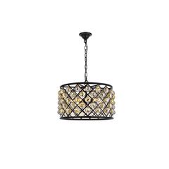 Madison 6 light Matte Black Pendant Golden Teak (Smoky) Royal Cut Crystal