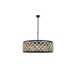 Madison 8 light Matte Black Chandelier Golden Teak (Smoky) Royal Cut Crystal