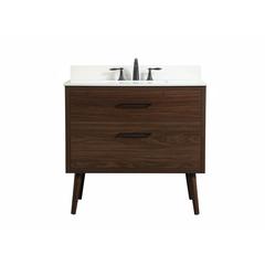 36 inch Single bathroom vanity in walnut with backsplash