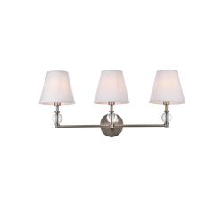 Bethany 3 lights bath sconce in satin nickel with white fabric shade