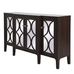 Dark Walnut 60-Inch Mirrored Credenza with Modern Design and Storage