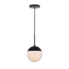 Eclipse 1 Light Black Pendant With Frosted White Glass