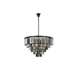 Sydney 33 light Matte Black Chandelier Silver Shade (Grey) Royal Cut Crystal