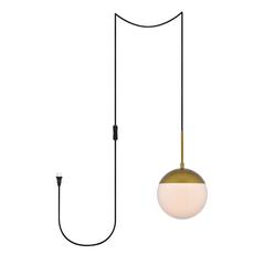 Eclipse 1 Light Brass plug in pendant With Frosted White Glass