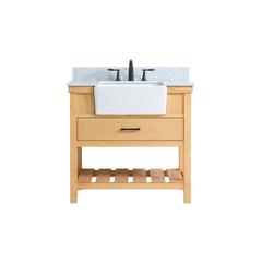 36 inch Single bathroom vanity in natural wood with backsplash