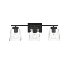 Merrick 3 light Black and Clear Bath Sconce