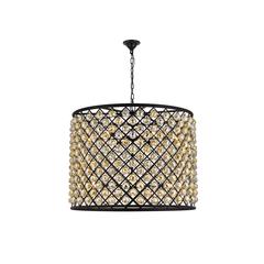Madison 12 light Matte Black Chandelier Golden Teak (Smoky) Royal Cut Crystal