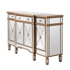 Gold Credenza with 3 Drawer and 4 Door Storage, Modern Design