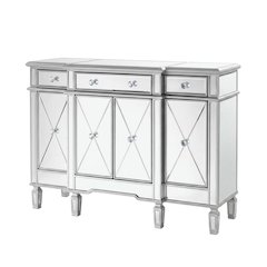 Silver Credenza with 3 Drawers, 4 Doors, Spacious Storage