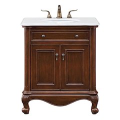 30 inch Single Bathroom vanity in Teak Color with ivory white engineered marble