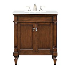 30 inch Single Bathroom vanity in Walnut with ivory white engineered marble