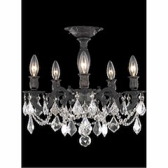 Rosalia 5 light Dark Bronze Flush Mount Golden Teak (Smoky) Royal Cut Crystal