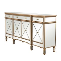Gold mirrored credenza with sleek design and spacious storage