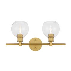 Collier 2 light Brass and Clear glass Wall sconce