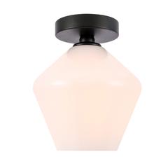 Gene 1 light Black and Frosted white glass Flush mount