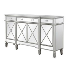 Silver mirrored credenza with spacious tabletop and elegant design