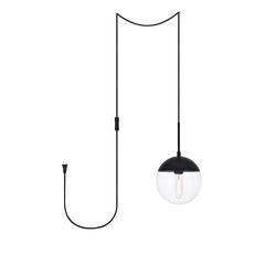 Eclipse 1 Light Black plug in pendant With Clear Glass