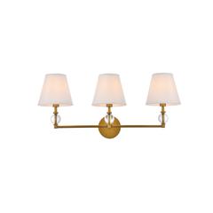 Bethany 3 lights bath sconce in brass with white fabric shade