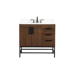 36 inch Single bathroom vanity in walnut with backsplash