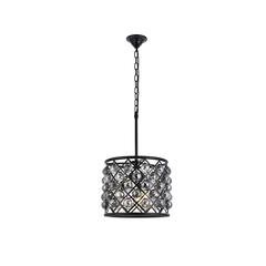 Madison 4 light Matte Black Pendant Silver Shade (Grey) Royal Cut Crystal