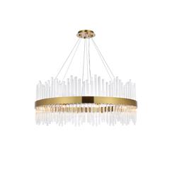 Dallas 36 inch round crystal pendant in satin gold