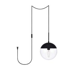 Eclipse 1 Light Black plug in pendant With Clear Glass