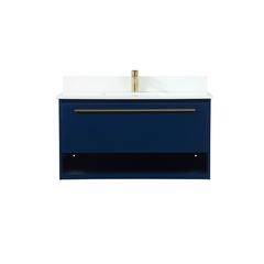 36 inch Single bathroom vanity in blue with backsplash