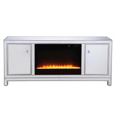 60 in. mirrored TV stand with crystal fireplace insert in antique silver