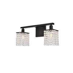 Phineas 2 lights bath sconce in black with clear crystals