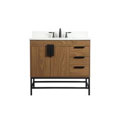 36 inch Single bathroom vanity in walnut brown with backsplash