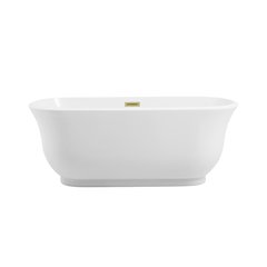59 inch Soaking Bathtub in Glossy White with Brushed Gold Trim