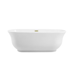 67 inch Soaking Bathtub in Glossy White with Brushed Gold Trim