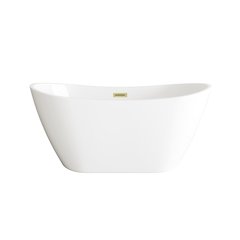 59 inch Soaking Bathtub in Glossy White with Brushed Gold Trim
