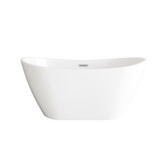 59 inch Soaking Bathtub in Glossy White with Brushed Nickel Trim