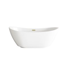 62 inch Soaking Bathtub in Glossy White with Brushed Gold Trim