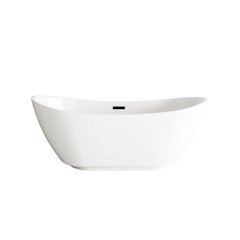 62 inch Soaking Bathtub in Glossy White with Matte Black Trim