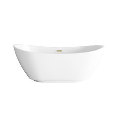 67 inch Soaking Bathtub in Glossy White with Brushed Gold Trim