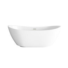 67 inch Soaking Bathtub in Glossy White with Brushed Nickel Trim