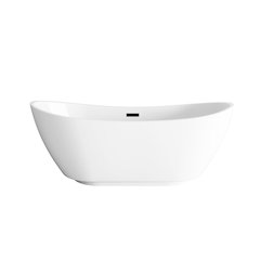 67 inch Soaking Bathtub in Glossy White with Matte Black Trim