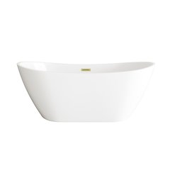 72 inch Soaking Bathtub in Glossy White with Brushed Gold Trim