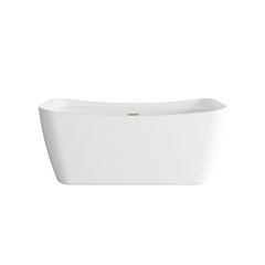 59 inch Soaking Bathtub in Glossy White with Brushed Gold Trim