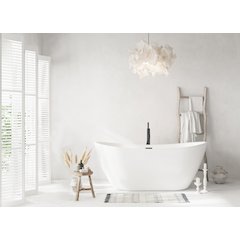 59 inch Soaking Bathtub in Glossy White with Matte Black Trim