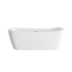 67 inch Soaking Bathtub in Glossy White with Brushed Gold Trim