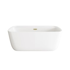 59 inch Soaking Bathtub in Glossy White with Brushed Gold Trim